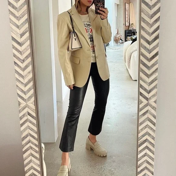 Zara limited edition sheep leather kick flare pants black - Picture 2 of 16